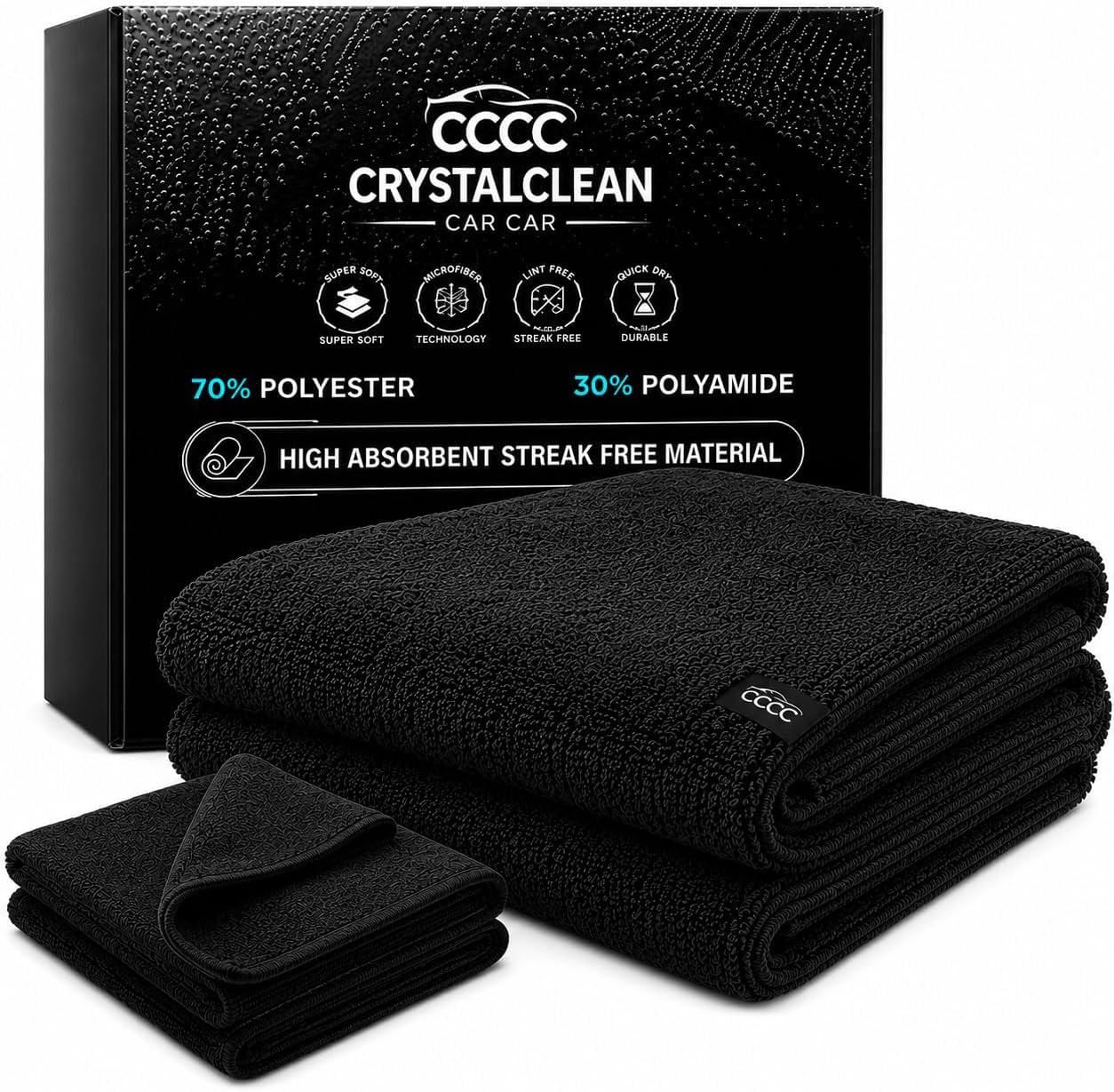 Crystal Clean 1300GSM Car Drying Towel - XL (24X36) Microfiber Towels for Cars with Double Twisted Loop, Professional Detailing Towel for Car Detailers - Quick Dry, Paint Safe & Swirl-Free
