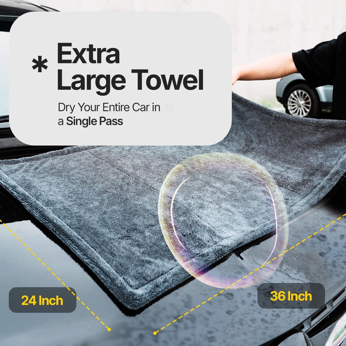Crystal Clean 1300GSM Car Drying Towel - XL (24X36) Microfiber Towels for Cars with Double Twisted Loop, Professional Detailing Towel for Car Detailers - Quick Dry, Paint Safe & Swirl-Free
