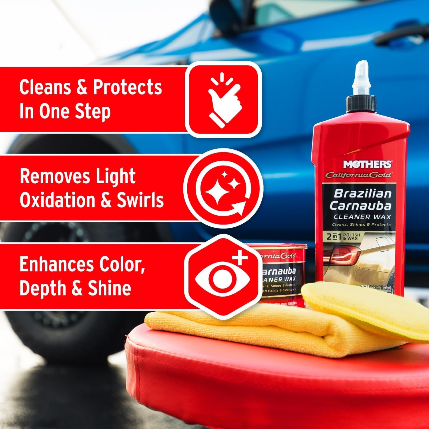 California Gold Brazilian Carnauba Cleaner Wax, 16 Oz. — Cleans & Waxes in One Step, Removes Oxidation & Swirls, Premium Carnauba Shine & Protection for All Paint Finishes (05701)