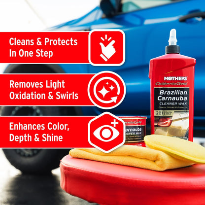 California Gold Brazilian Carnauba Cleaner Wax, 16 Oz. — Cleans & Waxes in One Step, Removes Oxidation & Swirls, Premium Carnauba Shine & Protection for All Paint Finishes (05701)