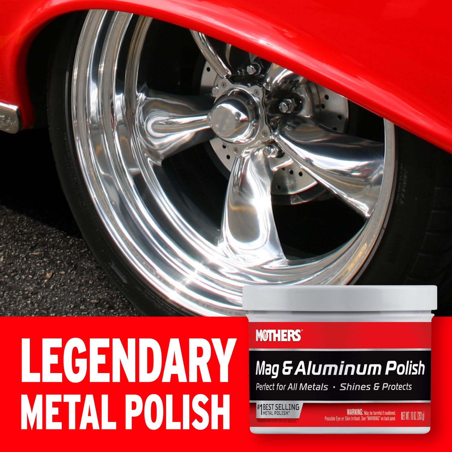Mag & Aluminum Polish, 10 Oz. – Brilliant Shine, Easy to Use, for All Uncoated & Unplated Metals Including Aluminum Wheels, Stainless Steel Trim and Exhaust Tips, Brass & More (05101)
